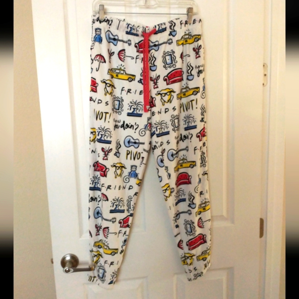 FRIENDS Graphic Print Pajama Pants with Red Drawstring, Size Small 4-6